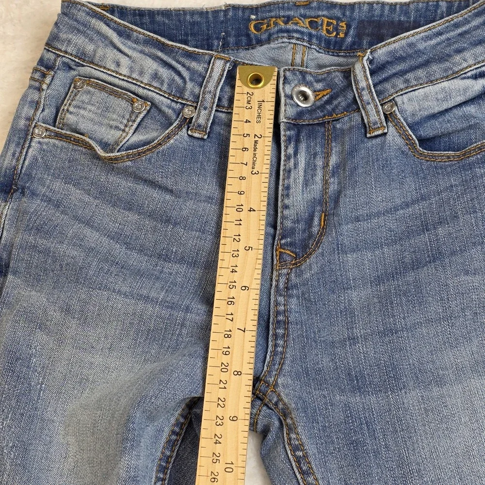 Grace In LA Jeans Size 25 Bootcut Blue Denim Stretch Embroidered Cowgirl Western